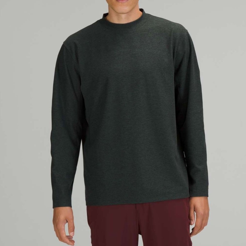 Lululemon Medium Long Sleeve Stretch Shirt Dark Green Heathered Rulu Mock Neck - Picture 2 of 10